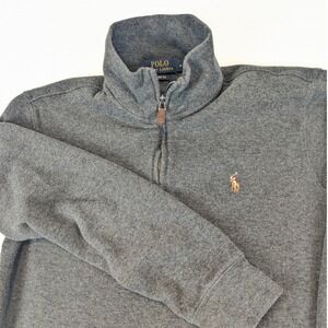 Polo Ralph Lauren Men Gray Estate Rib 1/4 Zip Pullover Sweater Size M Flesh Pony